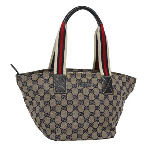 GUCCI GG Canvas Sherry Line Tote Bag Navy Red - Picture 1 of 16